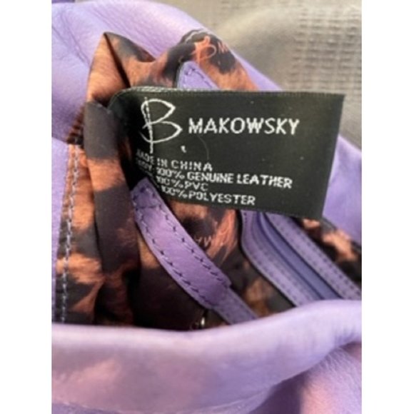 *B Makowsky Shoulder Bag Purple Leather Satchel - Picture 3 of 12